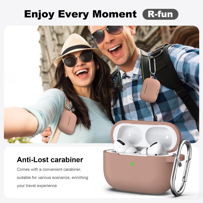 R-fun for AirPods Pro 2nd/1st Generation Case with Cleaner Kit,Soft Silicone Protective Case Cover for Apple AirPod Pro 2/1 for Women Men,AirPods Pro Case Accessories with Keychain,Milk Tea - Image 2
